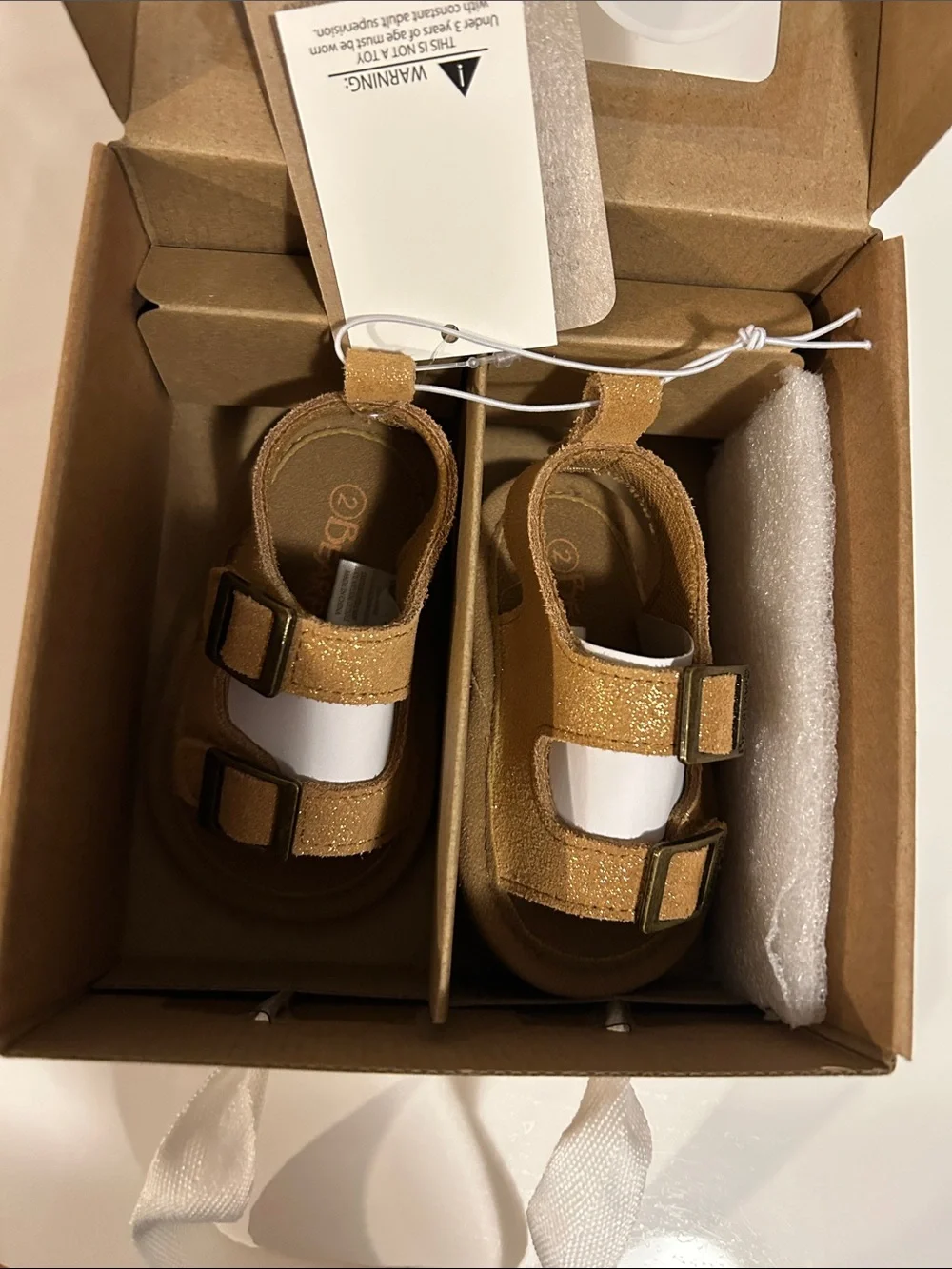 BearPaw chestnut glitter  Leather Baby Sandals size 0-6 months